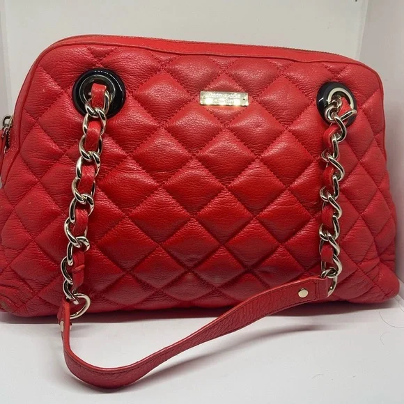 Kate Spade  Gold Coast Georgina  Marachino Red Quilted Leather Satchel Handbag - Picture 2 of 16